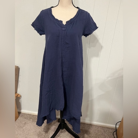 Fresh Laundry navy blue Brushed Cotton Textured Midi Dress - Picture 1 of 9
